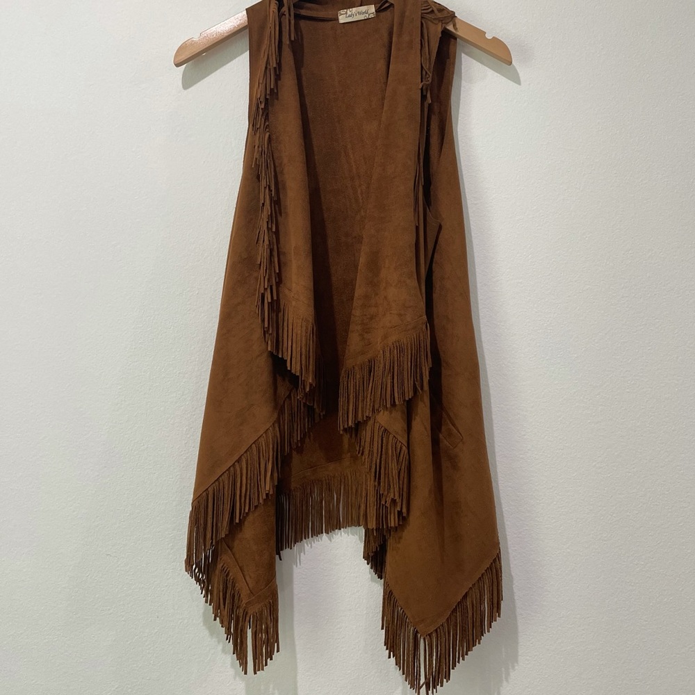 Brown fringe suede vest